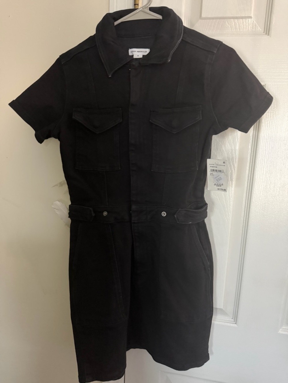 Good American Black Short-Sleeve Utility Mini Dress